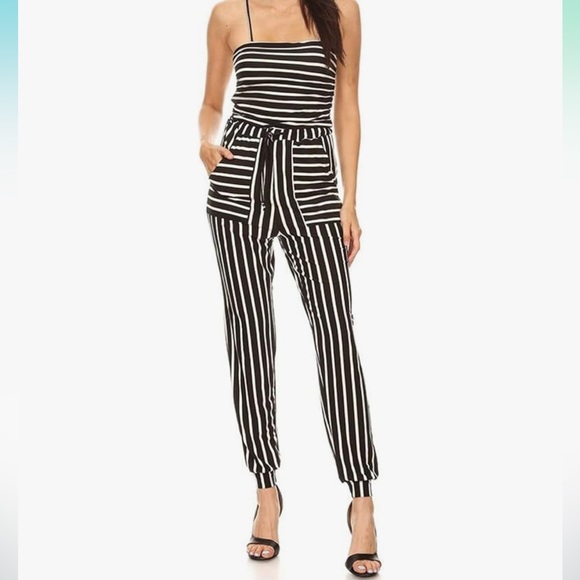 Vibe Sportswear Pants - Striped Black and White Jumpsuit